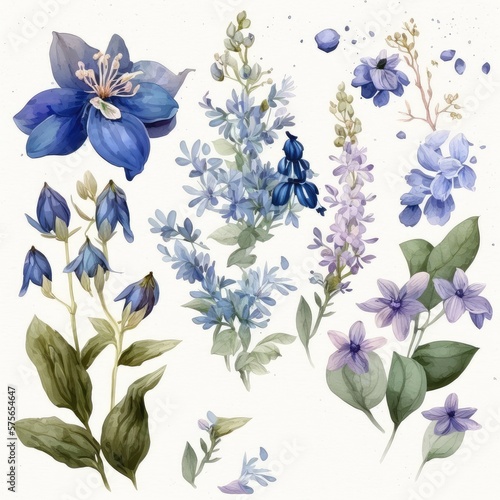Watercolor Bluebells Floral Clipart