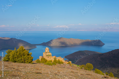 Altinsac church / Van - Turkey . Lake in Van Lake . photo