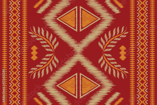Ethnic Ikat fabric pattern geometric style.African Ikat embroidery Ethnic oriental pattern crimson red background. Abstract,vector,illustration.For texture,clothing,wrapping,decoration,carpet.