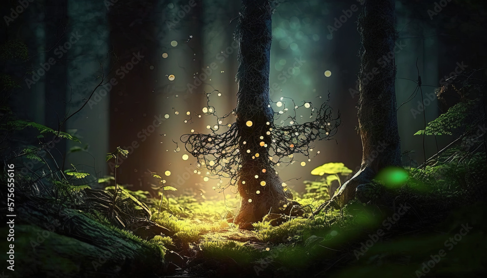 Magical Sunlit Forest .Generative AI Magical Sunlit Forest .Generative AI