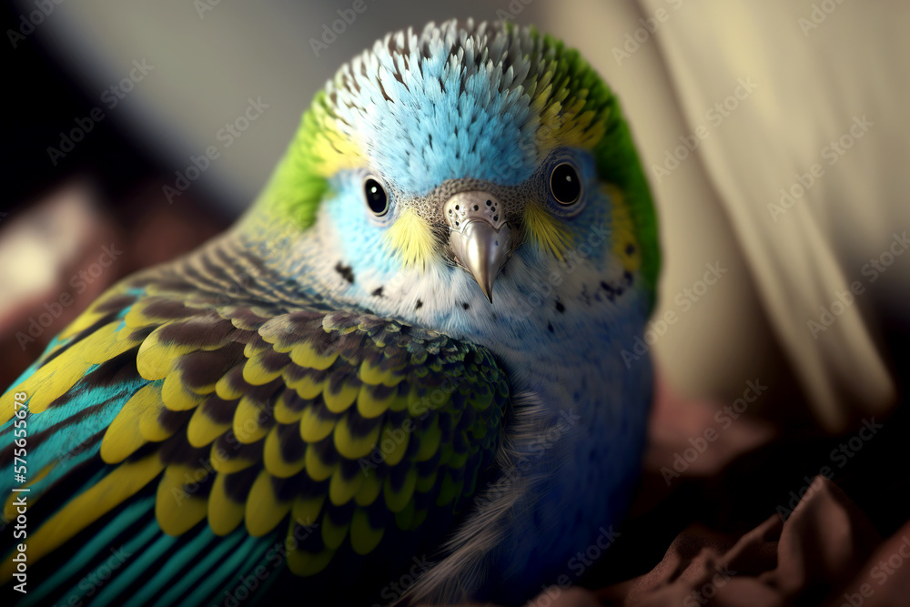 Tropical Bright  budgerigar bird .High quality 3d illustration