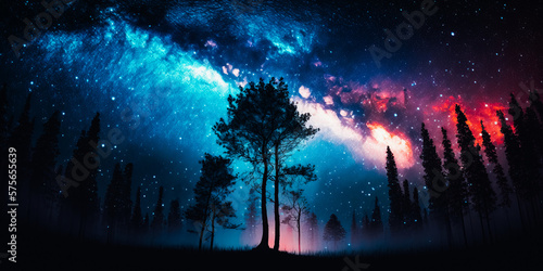 Beautiful night sky, the Milky Way and the trees