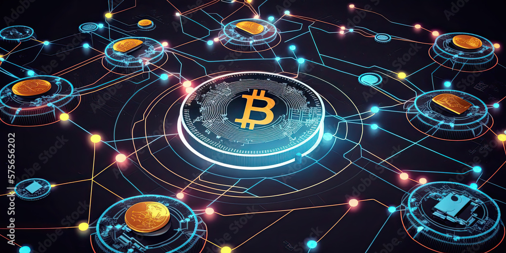 Blockchain hyperlink symbol on binary code number - Generative AI Blockchain hyperlink symbol on binary code number - Generative AI