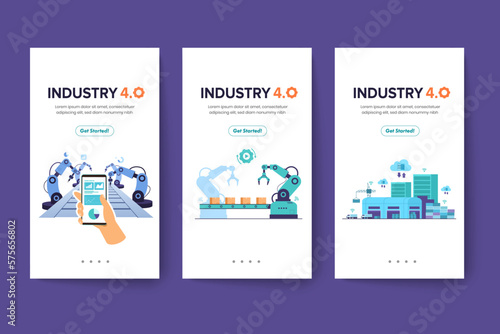 Banner of working people with clever device of industry 4.0