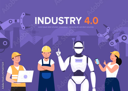 Assembly line with robotic arms control by engineer