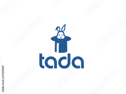 Magician line icon. Vector logo for illusionist, party service or event agency. Linear illustration of magic wand and rabbit in hat.
