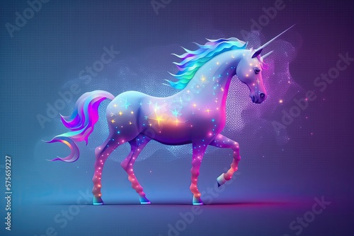 The mesh has a rainbow color scheme and the background is a unicorn. a cute universe banner in princess colors. An enchanted hologram was superimposed on a gradient fantasy background. Blurs  stars  a