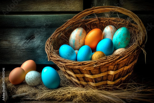 easter eggs in a basket, Generative AI