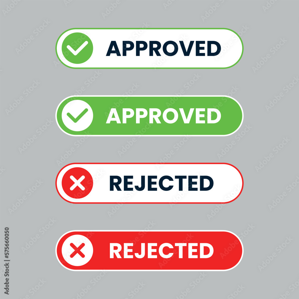 Set of approved and rejected button with check mark and cross mark icon vector Set of approved and rejected button with check mark and cross mark icon vector
