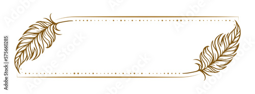 Vector horizontal dotted frame with feathers decoration
