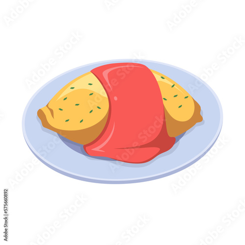 Vector illustration of an Omelette with tomato sauce
