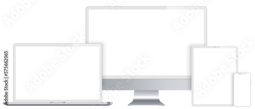 Set white mockup technology devices with white empty display - stock vector