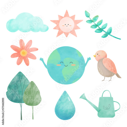 Hand drawing with Watercolor in Ecology concept