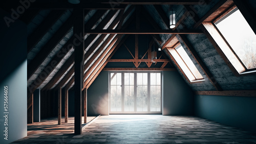 Loft conversion, unfinished project, silver insulation, roof windows