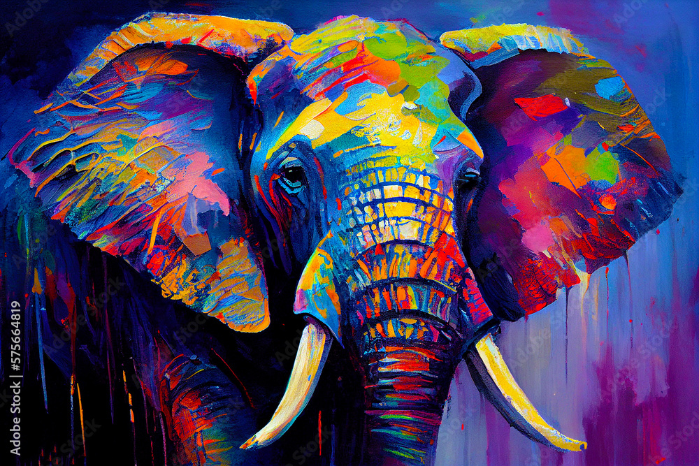 Elephant colorful palette-knife painting Elephant colorful palette-knife painting