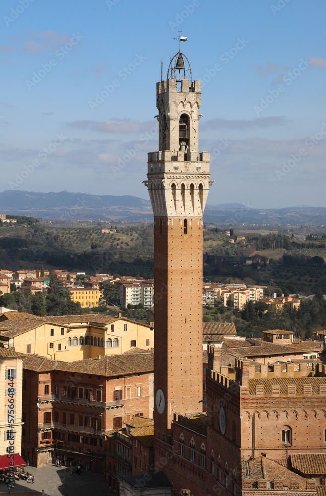 Famous Bell Tower called TORRE DEL MANGIA in Siena City Italy