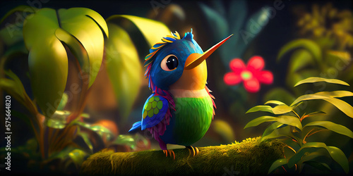 Adorable colorful hummingbird cartoon style