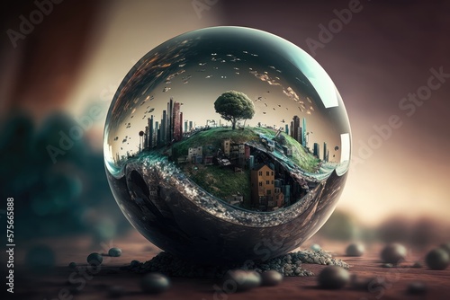 City in a sphere concept. Generative AI