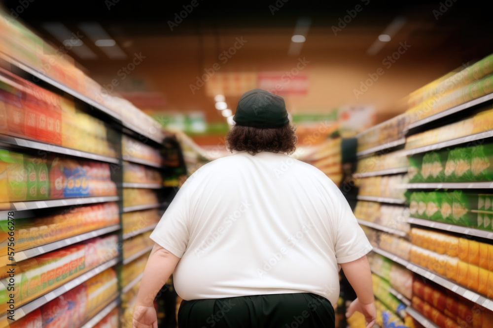 Overcoming Temptation: Fat Man Resisting Unhealthy Foods at the Supermarket - Generative AI