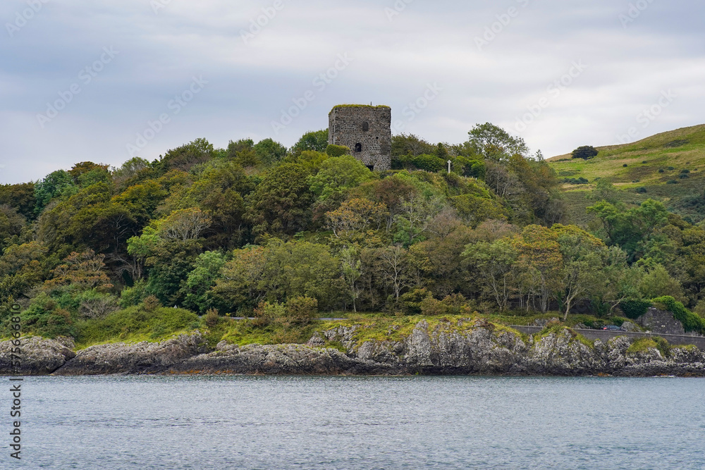 Dunollie Castle ruin at Oban bay in Scotland	