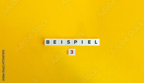 Beispiel 3 (Example Three in German) Banner and Concept. Letter Tiles on Yellow Background. Minimal Aesthetics.