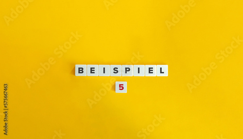 Beispiel 5 (Example Five in German) Banner and Concept. Letter Tiles on Yellow Background. Minimal Aesthetics.