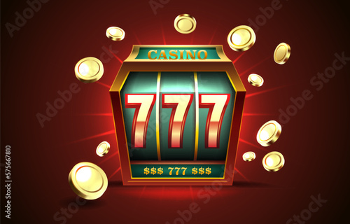 Casino slots machine winner, jackpot fortune of luck, 777 win banner. Vector