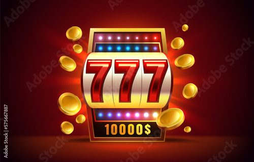Casino slots machine winner, jackpot fortune of luck, 777 win banner. Vector