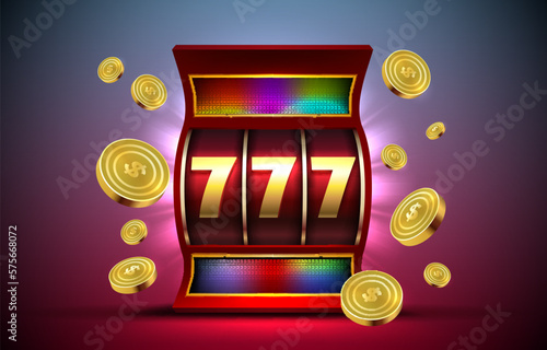 Casino slots machine winner, jackpot fortune of luck, 777 win banner. Vector