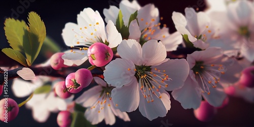Cherry Blossom or Sakura flower on nature background  macro  close-up view. Ai Generative
