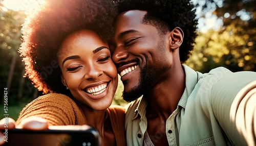 The beauty of black love: Affectionate African American couple, Radiant smiles and tender love, image created with ia 