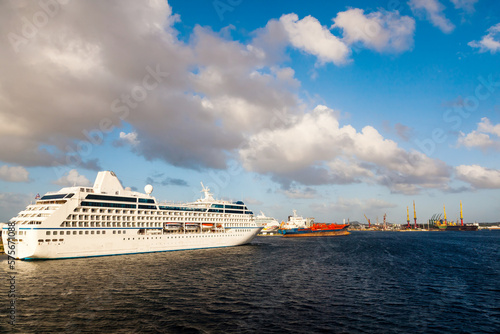Cruise ships moored in the port.
