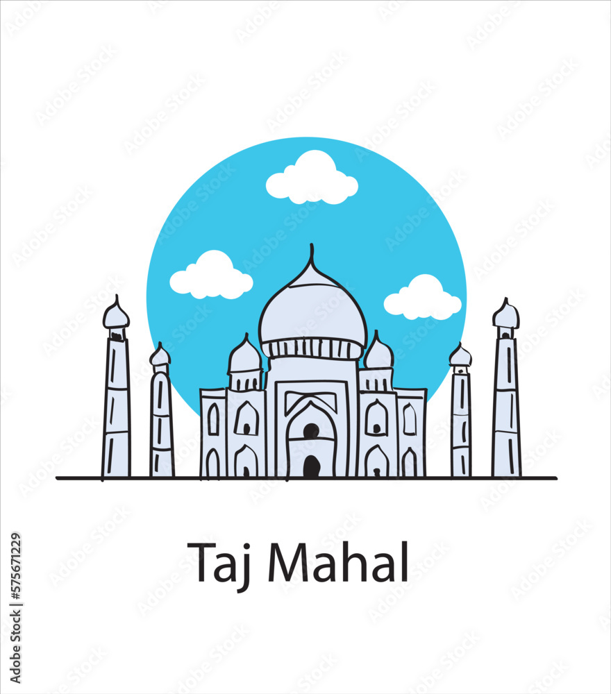 Taj Mahal Minimal hand drawing vector