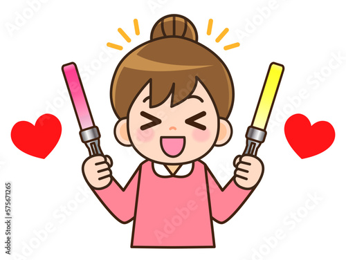 ペンライトを振る主婦のイラスト素材