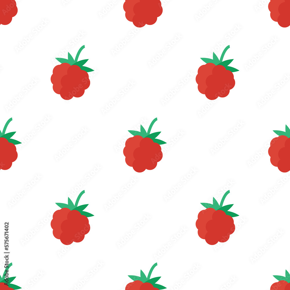 Seamless pattern with fresh raspberries in flat style