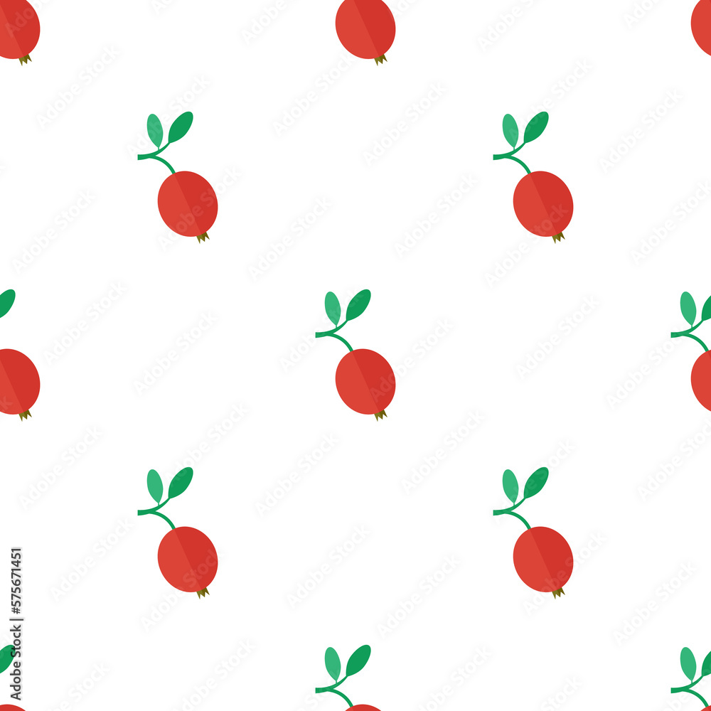 Seamless pattern with fresh cranberries and green leaves in flat style Seamless pattern with fresh cranberries and green leaves in flat style