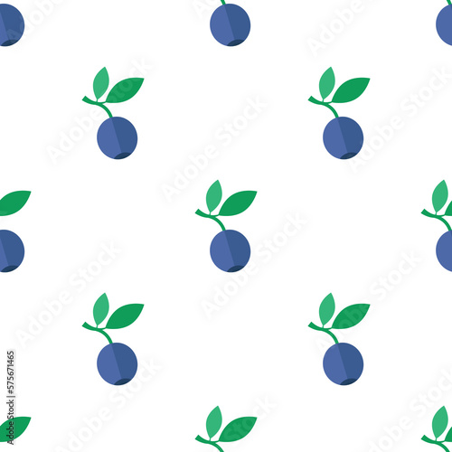 Seamless pattern with fresh blueberries and green leaves in flat style