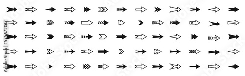Flat black arrow vector icon set. Arrow icon collection. Arrow icon set. Arrow symbol. Arrow button. Direction sign. Vector graphic