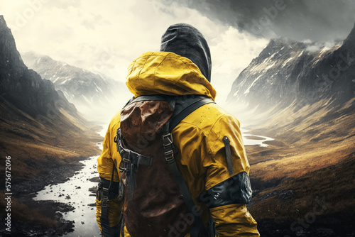Outdoor Adventure: Illustration of a Man Hiking. AI generated.