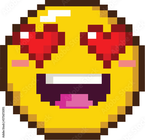 8bit pixel art of an emoji emoticon in love, with heart-shaped eyes