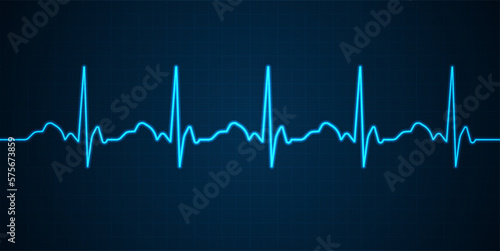 Emergency ekg monitoring. Blue glowing neon heart pulse. Heart beat. Electrocardiogram