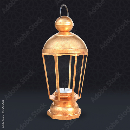 Canvas Print 3D Rendering Copper Lantern Isolated On Islamic Background
