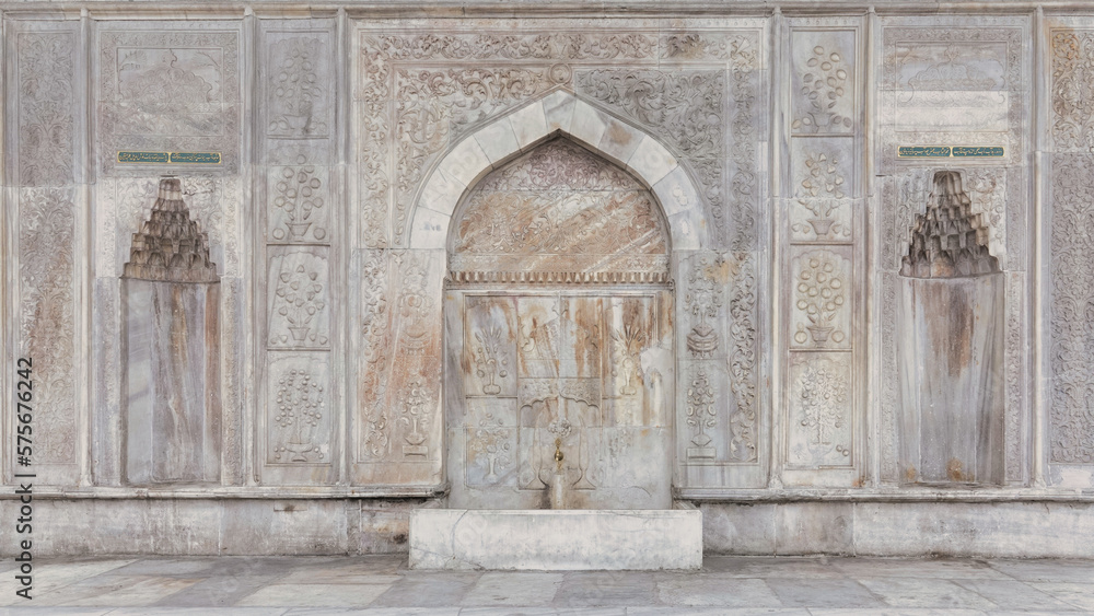 Detail of 18th century style Ottoman rococo architecture  public water fountain. Istanbul city Ottoman public fountains
