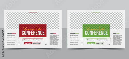 Landscape business conference flyer template. Business event poster banner design