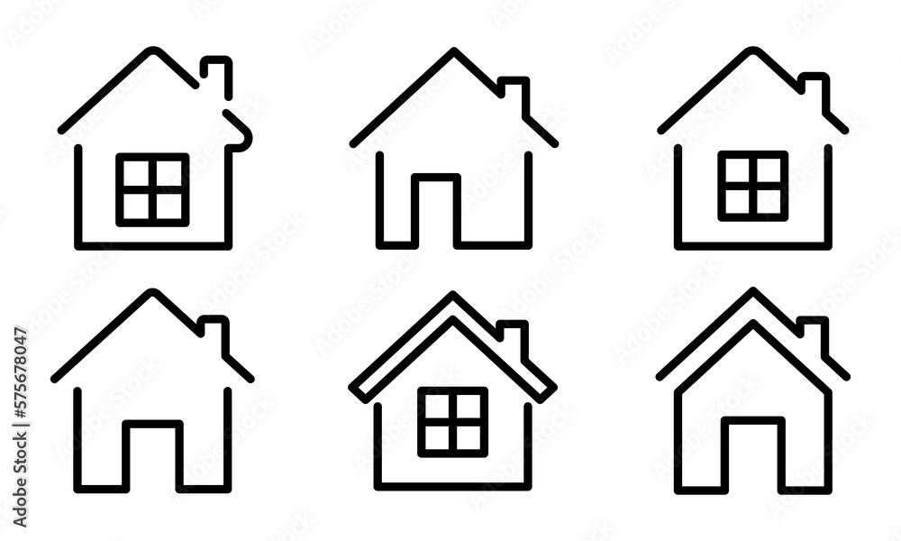 Obraz premium Set of lines home icons vector. House symbol. Black silhouette with home icons. Web Homepage sign.