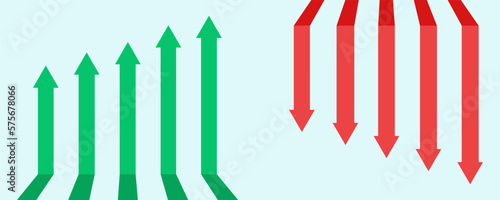 Financial arrows up and down. Green and red arrow. Increase and decrease. Vector 10 EPS.
