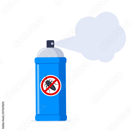 Repellent spray in the blue bottle. Protection from the cockroach and other insect. Aerosol for bug bite prevention. Vector illustration.