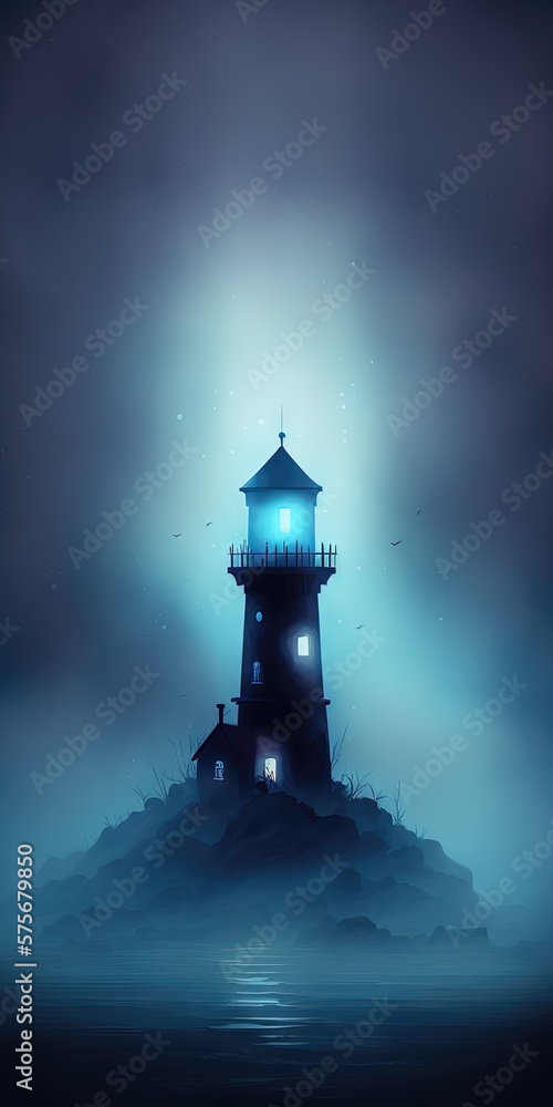 Un paysage de phare minimaliste avec une ambiance mystique et enchanteresse. Idéal comme fond d'écran.