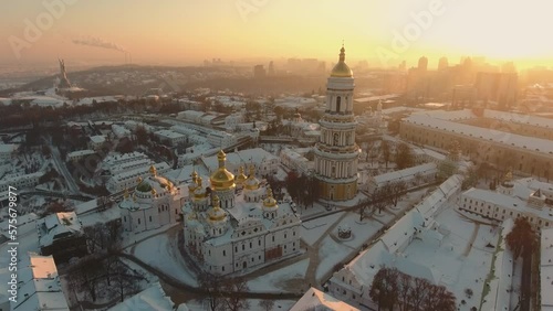 National Kyiv-Pechersk Historical Cultural Preserve. Aerial. Ukraine. Kyiv. Winter