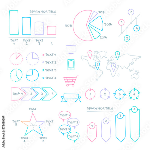 Conjunto de elementos vectoriales infográficos de negocios dibujados a mano